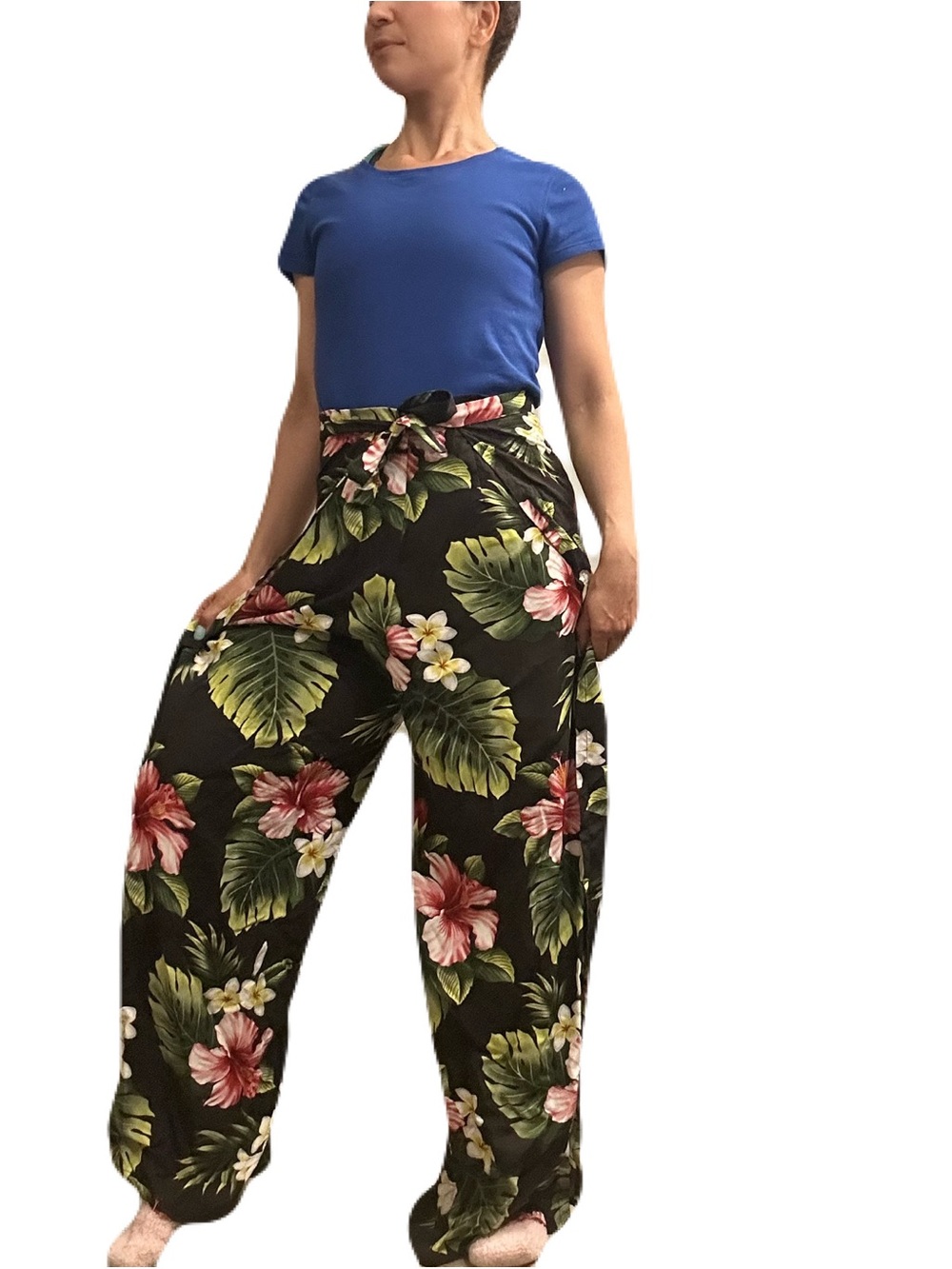 Hawaiian Tropical Wide-Leg Wrap Pants